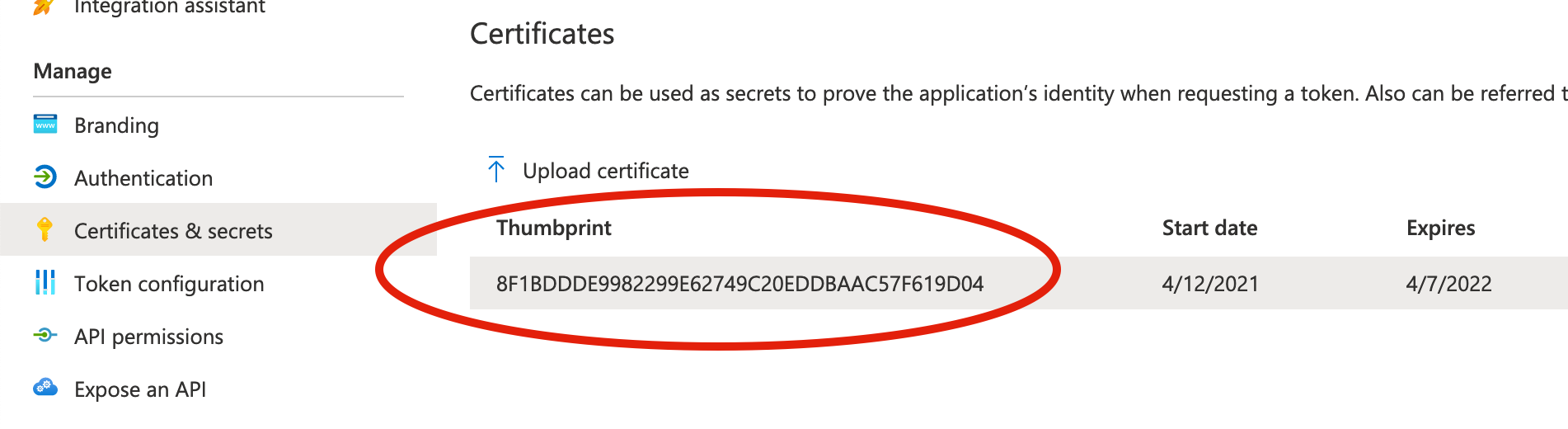 Certificate thumbprint